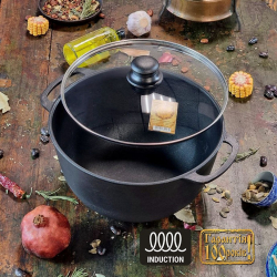 Котелок 6л, Ø26см, вага 5,79кг. чавунний зі скляною кришкою (Т404С3)
