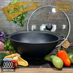 Казан 8л, Ø34см, вага 6,97 кг, чавунний узбецький WOK, кришка скло (Т405С3)